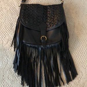 Black genuine leather cross body bag